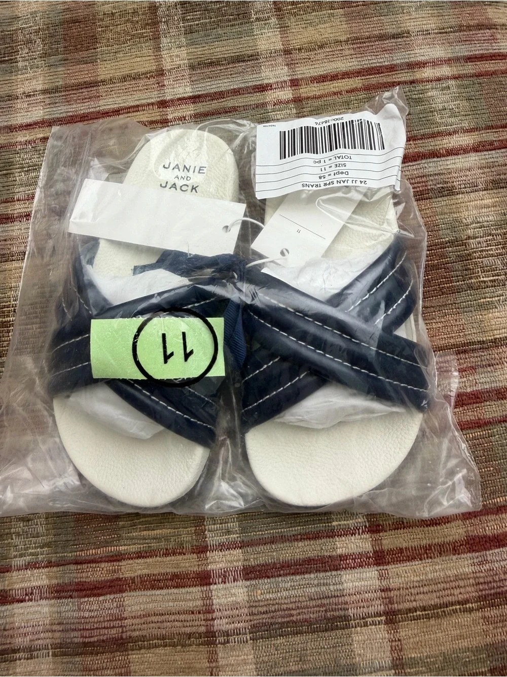 Janie and Jack Navy and White Crisscross Slide Sandals